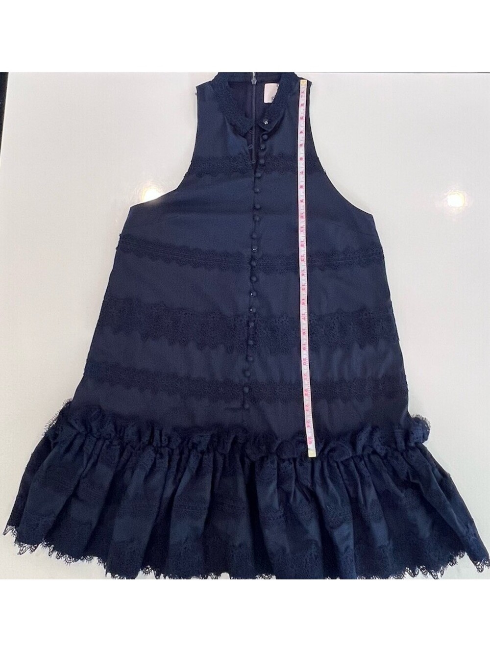 $445 Cinq à Sept Women's Blue Tiered Lace High Neck Button-Front Malena Dress 4 - Picture 10 of 16
